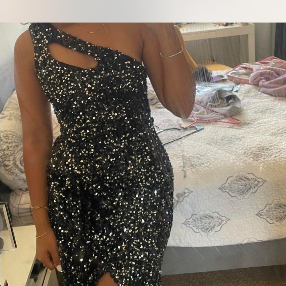 Sparkly black sequin dress gown